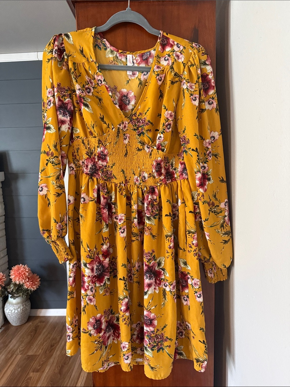 Xhilaration Mustard Yellow Floral Midi Dress